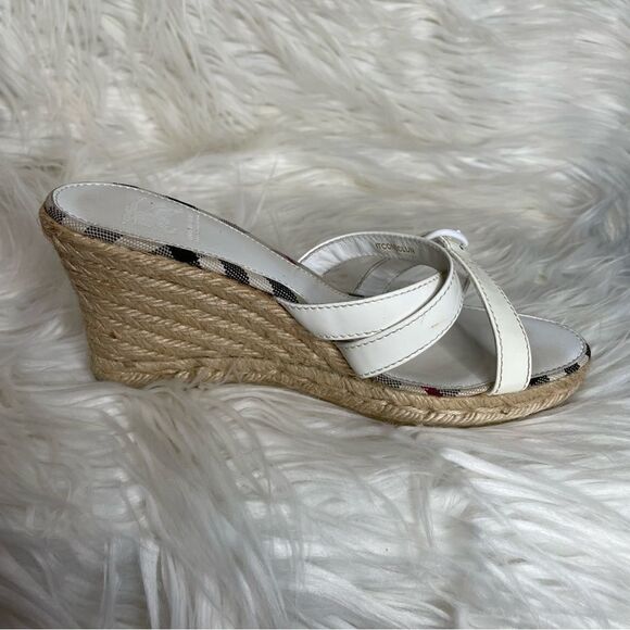 Burberry strappy Nova check Plaid Jute‎ wedge Espadrille sandals Coastal 37 - Picture 5 of 10